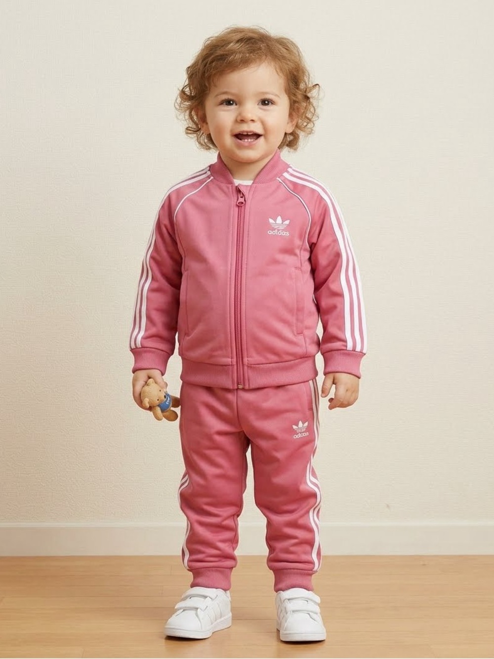 Adidas Toddler Pink and White Tracksuit-2T
